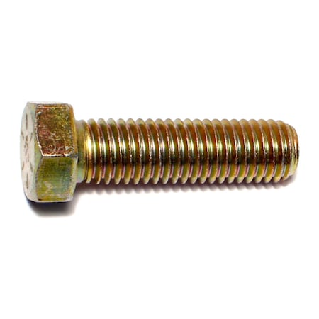 Grade 8, 9/16-12 Hex Head Cap Screw, Zinc & Yellow Plated Steel, 2 In L, 10 PK